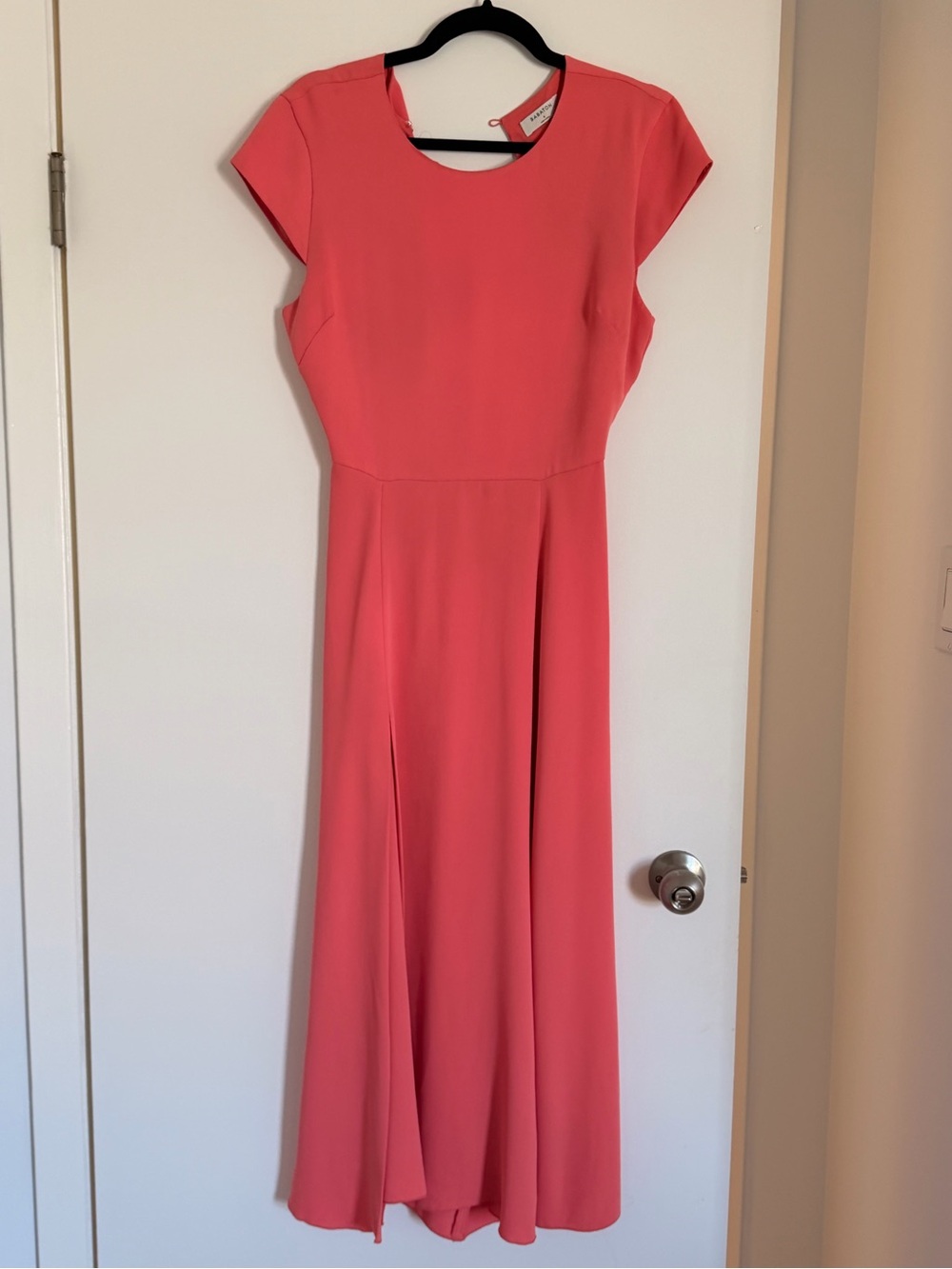 Babaton Coral Pink Cap-Sleeve Maxi Dress